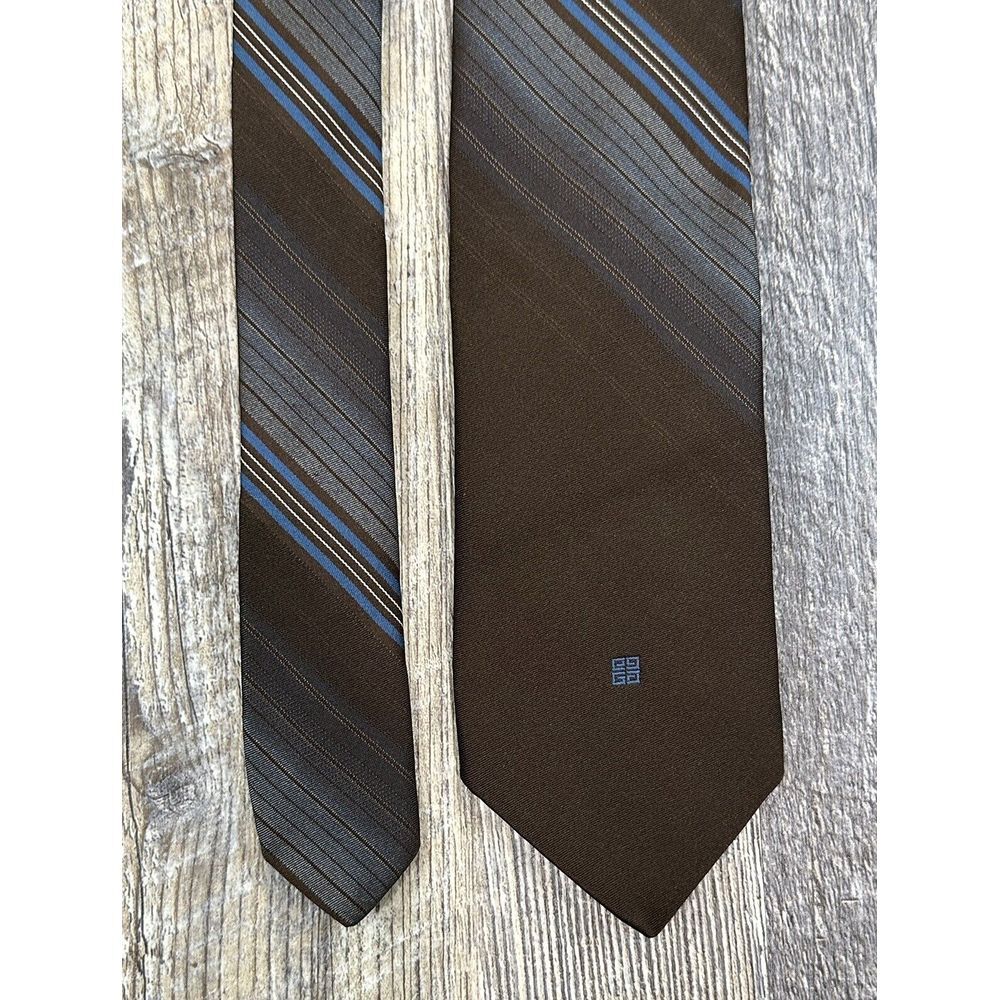 Vintage Givenchy Gentleman Paris Mens Polyester Necktie Brown Classic G Logo